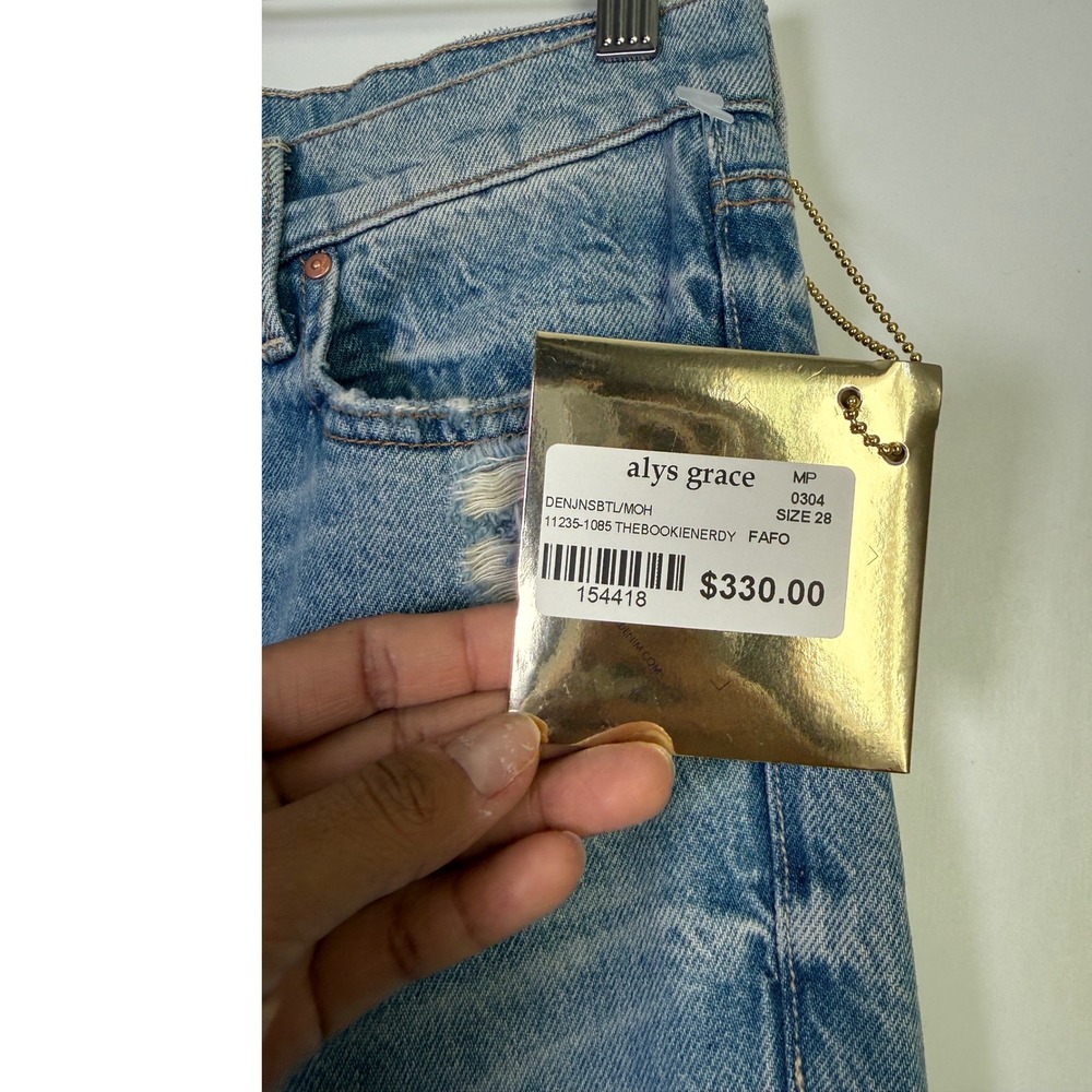 Mother Superior The Bookie Nerdy Distressed Wide Leg Jeans FAFO Blue 28 NEW - Picture 3 of 7